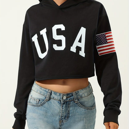 Antmvs Women's USA American Flag Graphic Sweatshirt - Long Sleeve, Round Neck, Casual Sports Style