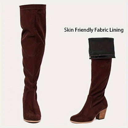 Women's Wide Calf Over The Knee High Boots, Wide Width Stretchy Fall Winter Boots.