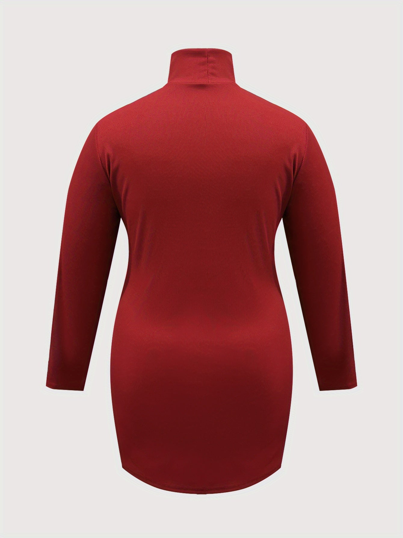 Antmvs Plus Size Sexy Dress, Women's Plus Solid Long Sleeve Mock Neck Slight Stretch Bodycon Dress