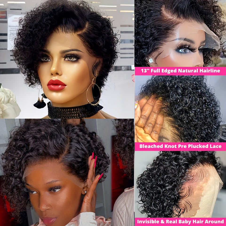 13x1 Lace Front Curly Wave Bob Wig - 150% Density, Preplucked Hairline, Transparent Deep Wave Lace Wig for Women and Men - Unisex, Basics Style, Suitable for All