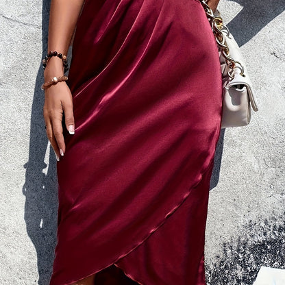 Antmvs Solid High Waist Skirt, Elegant Draped Ruched Skirt, Women's Clothing