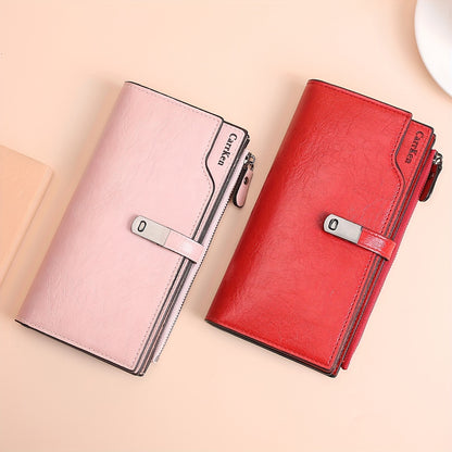 Women's Fashion Simple Large Capacity Long Wallet, Casual Tri-fold Multi-card Money Clip, Zipper Snap Coin Coin Purse, Gifts