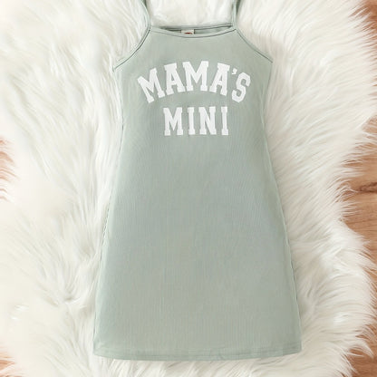 Chic 'Mama's Mini' Slogan Bodycon Cami Dress - Girls' Stretchy Ribbed Summer Wear