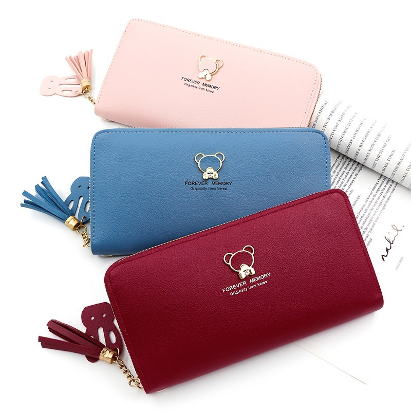 Trendy Bear Multi-layer Long Wallet, Tassel Multi-card Slots Card Holder With Wristbands, Perfect Purse For Daily Use Best Gifts for Carnaval