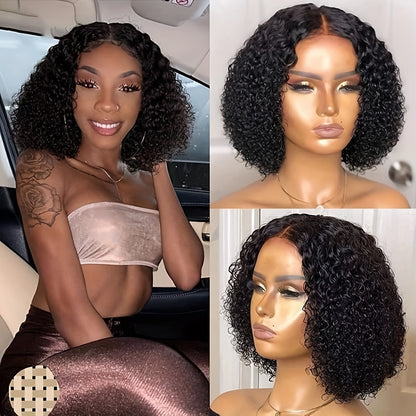 Human Hair Bob Wigs For Women 13x4 Curly Lace Front Wig Middle Part Brazilian Remy Hair 150% Density Curl Bob Wig