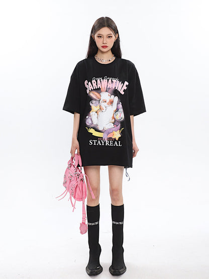 Antmvs SAWARATINE Graphic Image Print Solid Color Short Sleeve Tee Shirt Top