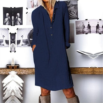 ANTMVS Wish New Spring, Summer, Autumn European and American Women's Clothing  EBay Women's Solid Color Cotton Linen Long Sleeve Dress