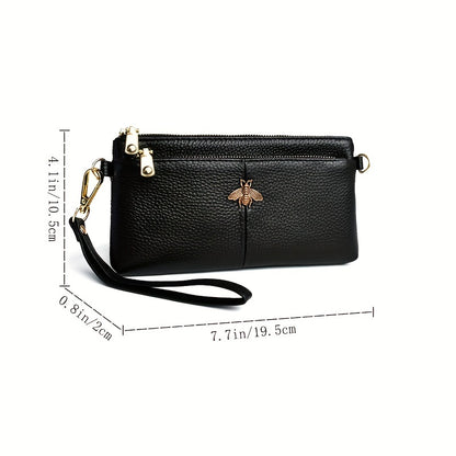 Luxury Bee Decor Clutch Bag, Fashion Multi Zipper Coin Purse, Women's Leather Wrist Phone Bag