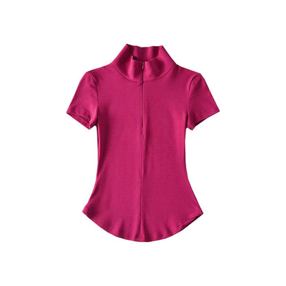 Antmvs Fierra Solid Color Zip Up Short Sleeve Slim Top