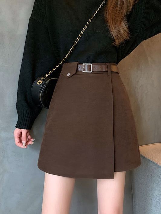 Antmvs Solid High Waist Versatile Skirt, Casual Mini Skirt For Fall & Winter, Women's Clothing