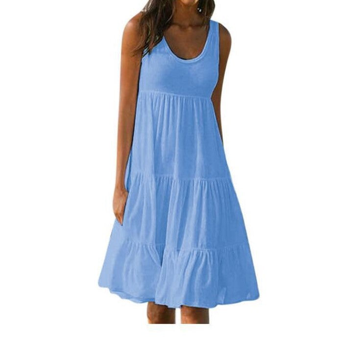 Antmvs Teagan Cotton Tiered Babydoll Dress - Blue