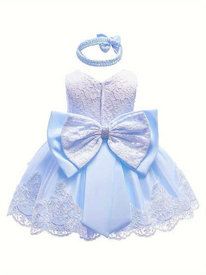 Baby's Elegant Lace Embroidery Princess Dress, Bowknot Decor Sleeveless Gowns, Toddler Girl's Clothing For Formal Occasion/Birthday Party/Photography/Banquet/Baptism