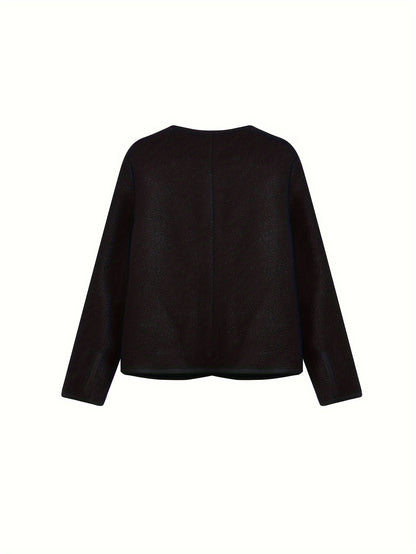 Antmvs Solid Color Button Front Coat, Chic Long Sleeve Outerwear For Fall & Winter, Women's Clothing