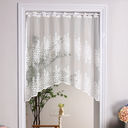 1pc Geometric Wavy Window Curtains - White Lace Cafe Style for Living Room, Bedroom, Kitchen, and Home Decor