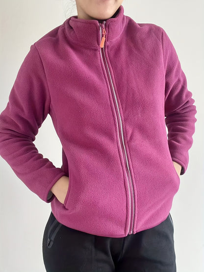 Antmvs Plain Fleece Liner Outdoor Jacket, Full Zipper Long Sleeves Mock Neck For Hiking Sports Coat, Women's Activewear