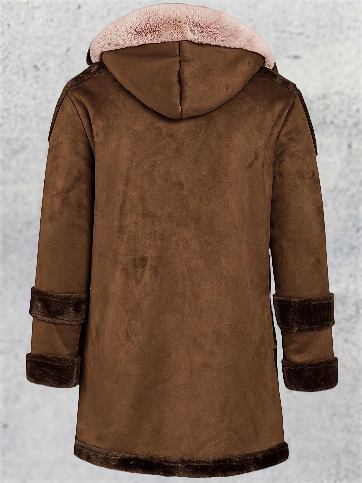 Winter's Cozy Companion - Retro-Style Faux-Fur Hooded Parka Jacket with Thickened Warm Sherpa Lining, Casual Stylish Long Sleeves, and Water-Resistant Outer Shell for Outdoor Enthusiasts