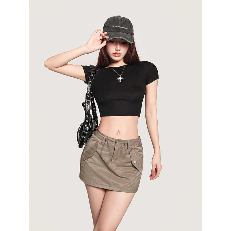 Antmvs Selene Solid Color Slim Short Sleeve Basic Cropped Top