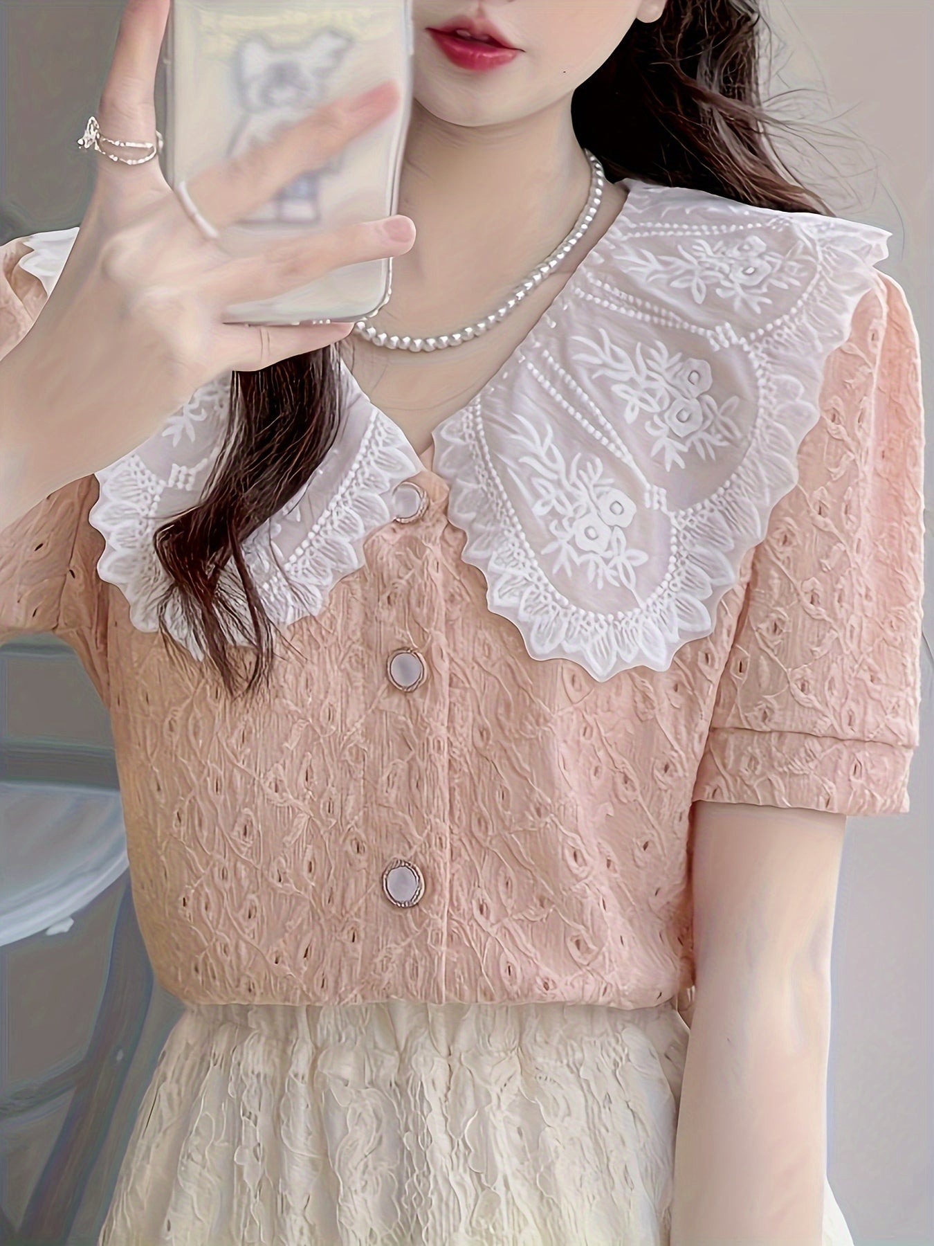 Antmvs Contrast Trim Elegant Blouse, Short Sleeve Blouse For Spring & Summer, Women's Clothing