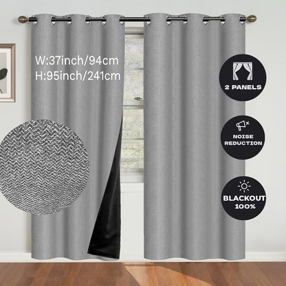 2 Panels Blackout Linen Textured Curtain - Panels with Polyester Coated Insulation, Grommet Top, Bedroom and Living Room Decor, Room Darkening, Energy Saving, and Noise Reducing Functions