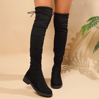 Thigh High Boots - Knee-High Coverage, Ultra-Soft Insoles, Classic Round Toe Design, Adjustable Lace-Up Closure, Everyday Wear, Elasticized Panels for Easy Slip-On, Extended Thigh-High Length - Womens Stylish Fashion Comfortable Long Boots