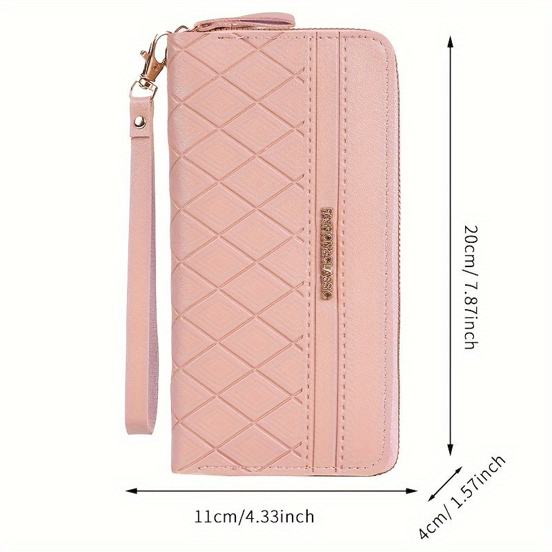 Women's Multi-Functional Wallet, Double Zipper, Casual Style Faux Leather, Clutch Purse With Coin Pocket, Cash Holder And Phone Pouch