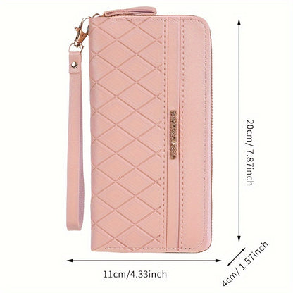 Women's Multi-Functional Wallet, Double Zipper, Casual Style Faux Leather, Clutch Purse With Coin Pocket, Cash Holder And Phone Pouch