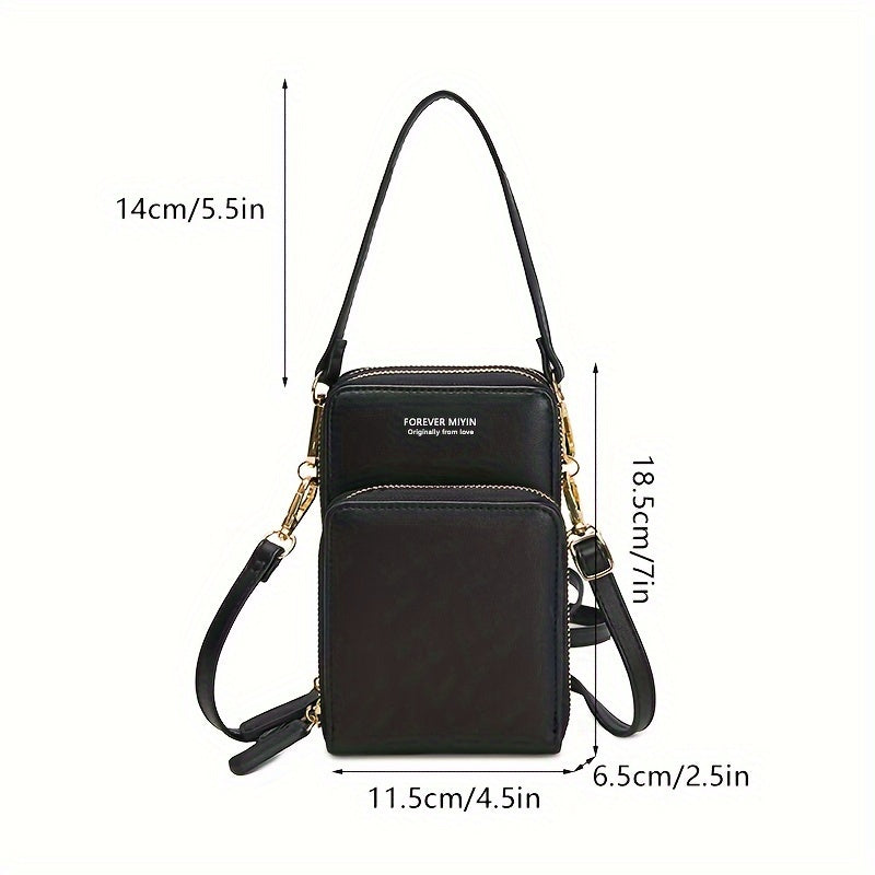 Mini Vertical Crossbody Mobile Phone Bag, Women's Multi Zipper Messenger Shoulder Bag, Multi Functional Solid Color Handbags Wallet With Wrist And Shoulder Straps, Passport Cover Card Storage Bag