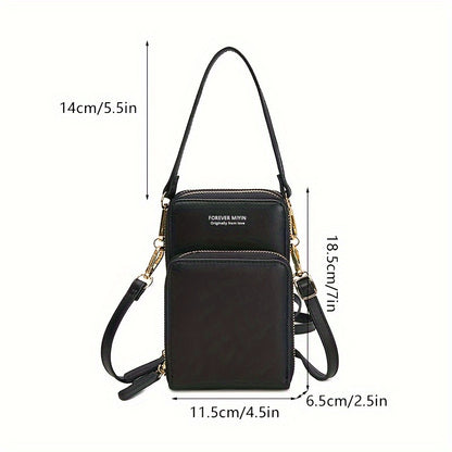 Mini Vertical Crossbody Mobile Phone Bag, Women's Multi Zipper Messenger Shoulder Bag, Multi Functional Solid Color Handbags Wallet With Wrist And Shoulder Straps, Passport Cover Card Storage Bag