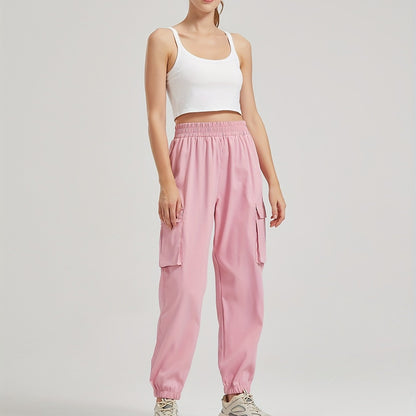 Antmvs Solid Color Casual Joggers Sweatpant, Cargo Loose High Waisted Pants With Pockets, Women's Athleisure