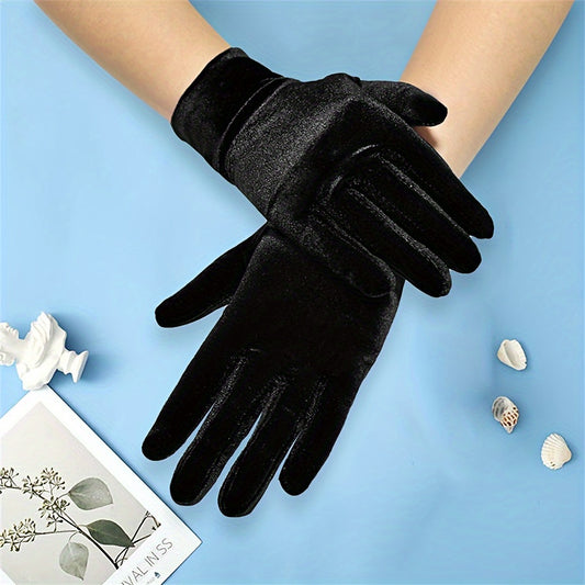 Women's Solid Color Velvet Gloves, Soft And Stretchy Warm Gloves, Elegant Design, Coldproof Split Finger Gloves For Outdoor Activities