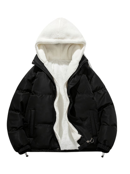 Antmvs Unisex Warm Fleece Hooded Winter Jacket, Casual Cotton Padded Coat For Men And Women Couples Fall Winter