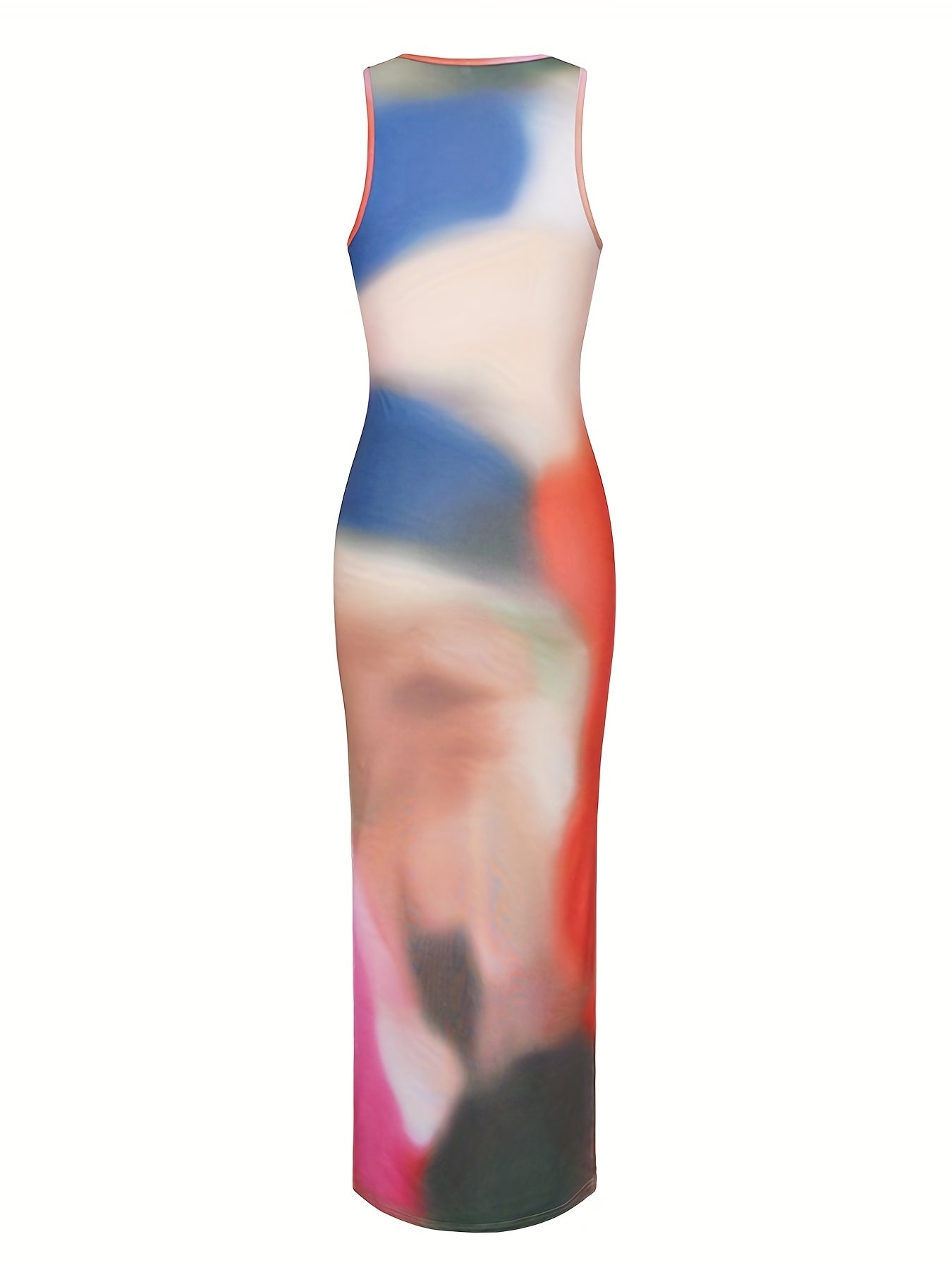 Antmvs Tie Dye Bodycon Side Split Dress, Sexy Crew Neck Sleeveless Tank Dress, Women's Clothing