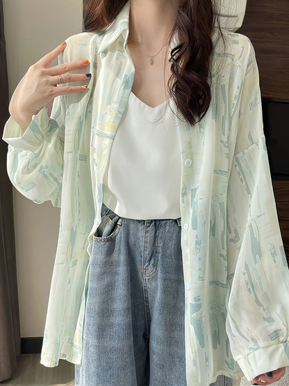 Antmvs Tie Dye Button Front Shirt, Casual Long Sleeve Lapel Shirt, Women's Clothing