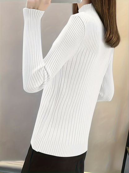 Antmvs Solid Mock Neck Pullover Sweater, Casual Long Sleeve Slim Sweater, Women's Clothing