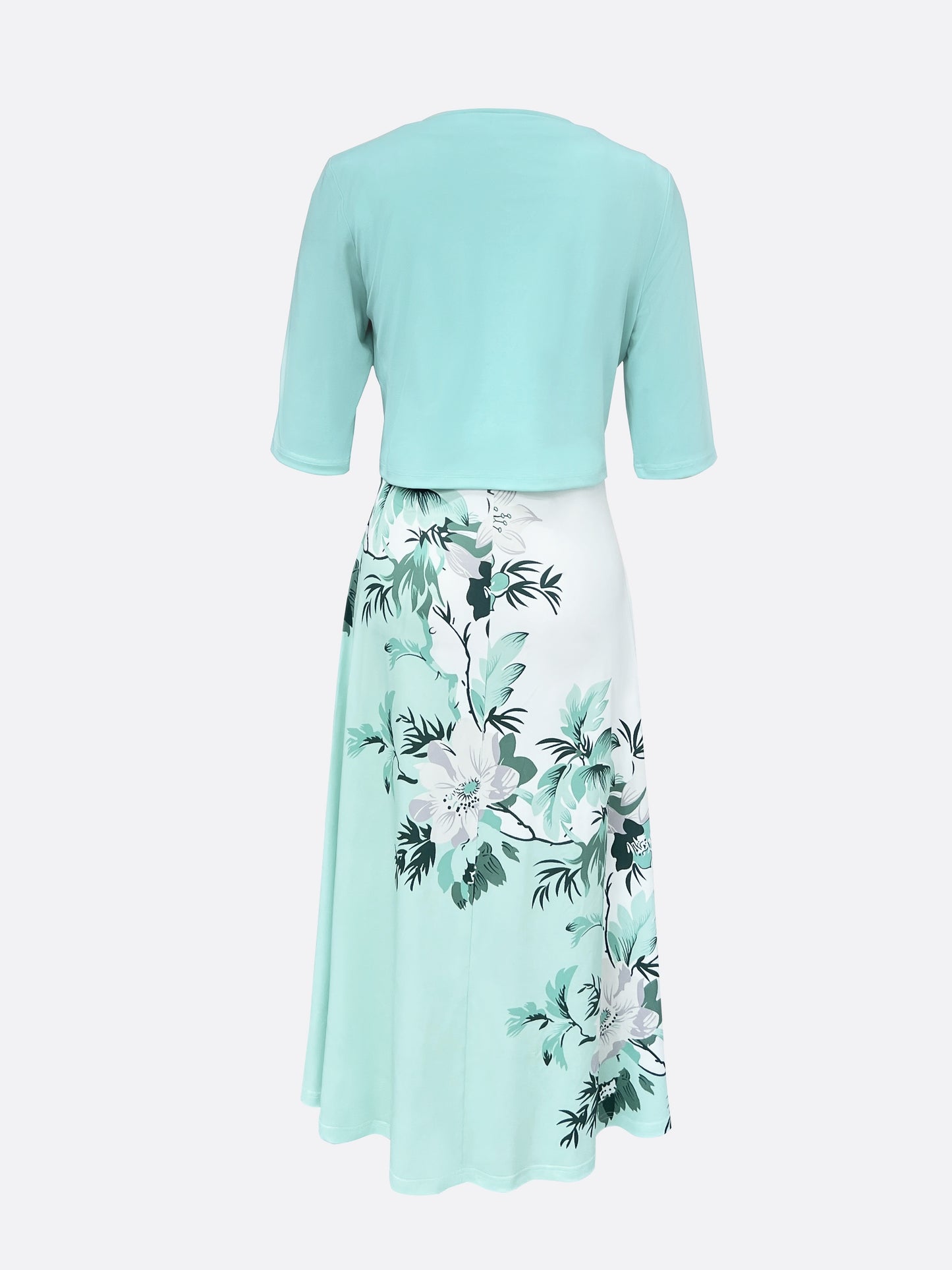 Antmvs Elegant Two-piece Dress Set, Crop Half Sleeve Top & Floral Print Tank Dress Outfits, Women's Clothing