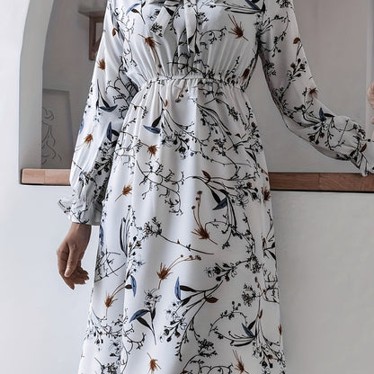 Antmvs Floral Print Tie Front Dress, Casual Long Sleeve Dress For Spring & Fall, Women's Clothing