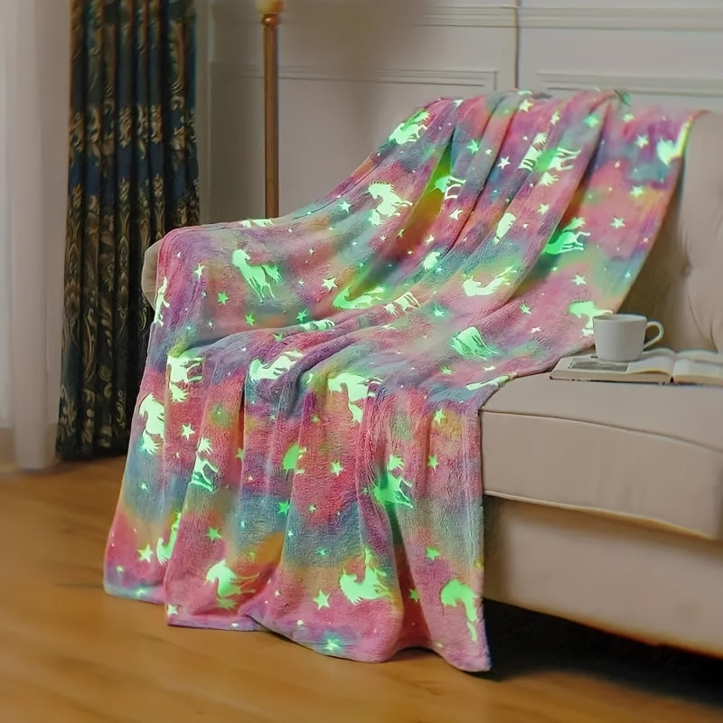 1pc Vibrant Rainbow Unicorn Printed Soft Flannel Throw Blanket - Cozy, Plush, and Versatile for Sofa, Couch, Office, Bed, Camping, and Travel - Perfect Multi-Purpose Gift for All Seasons