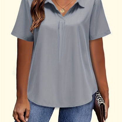 Chic Plus Size Solid Collared Blouse - Lightweight & Breathable, Short Sleeve, Perfect for Spring & Summer - Fashionable Womens Plus Clothing for Casual or Formal Wear