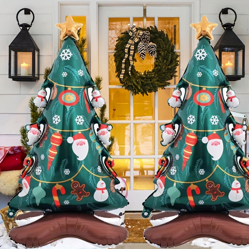 2pcs-47 Inch Standing Christmas Tree Balloon Large Snowman Golden Star Christmas Tree Balloon Christmas Theme Balloon Christmas Tree Shape Balloon Christmas Decoration