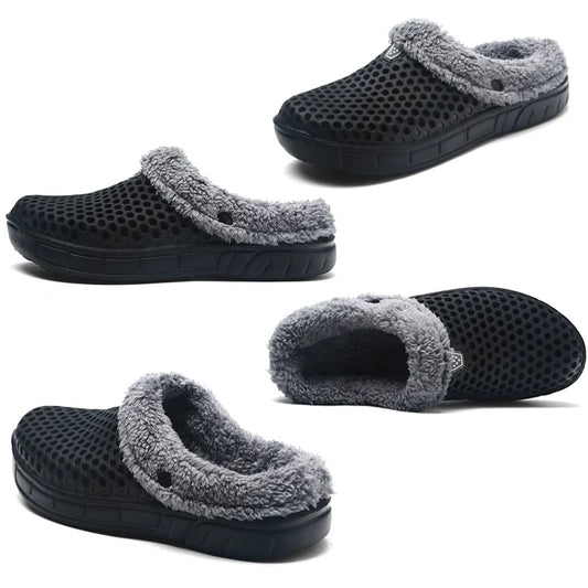 PULOMIES Men and Women Winter Slippers Fur Slippers Warm Fuzzy Plush Garden Clogs Mules Slippers Home Indoor Couple Slippers