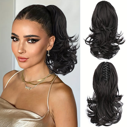 Unisex-Adult Synthetic Wavy Claw Clip-in Ponytail Extension – Versatile 12-14 inch Fluffy Pony Tail Wig for All Hair Types, Natural Look, Easy to Attach, Perfect for Daily Wear