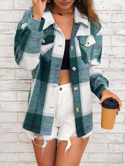 Antmvs Oversized Plaid Shirt, Long Sleeve Button Up Casual Top For Spring & Fall, Women's Clothing