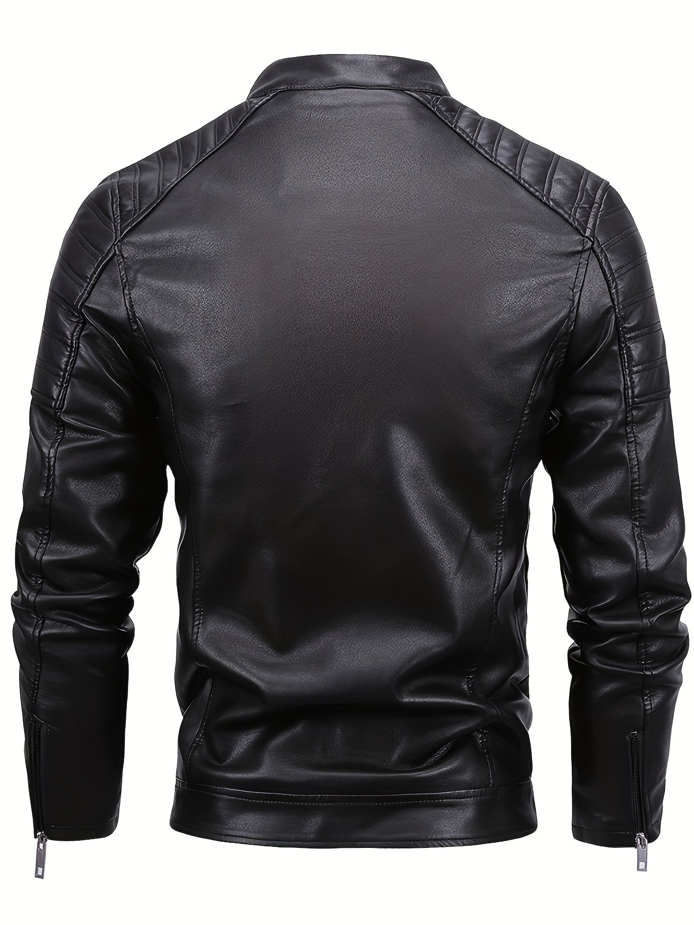 Plus Size Men's Faux Leather Casual Jacket - Quilted Shoulders, Zippered Pockets, Soft Lining, Adjustable Waist, Versatile Design for Everyday Wear - Perfect for Casual Occasions and Outdoor Activities