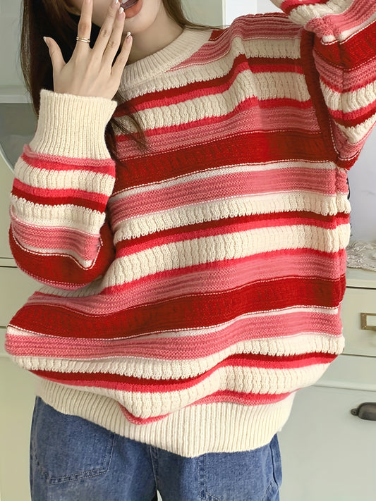 Antmvs Color Block Drop Shoulder Sweater, Casual Long Sleeve Sweater For Fall & Winter, Women's Clothing