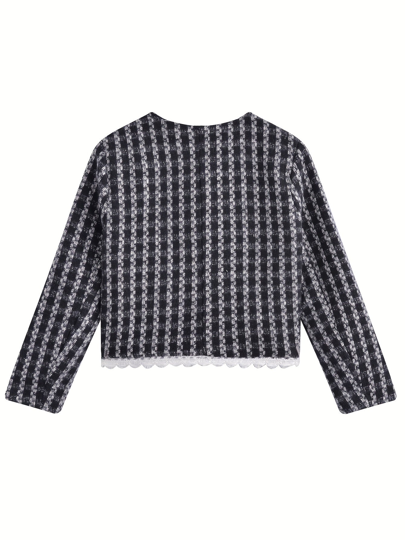 Antmvs Plaid Pattern V Neck Jacket, Casual Button Front Long Sleeve Outerwear, Women's Clothing