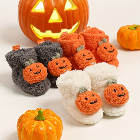 Myggpp Cute Pumpkin Cartoon Baby Booties - Soft Sole, Warm & Cozy First Walker Shoes for Boys & Girls - Perfect for Halloween & All Seasons