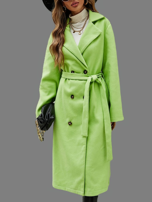 Antmvs Lapel Neck Double Breasted Belted Trench Overcoat,  Elegant & Stylish Outwear For Winter And Autumn, Women's Clothing