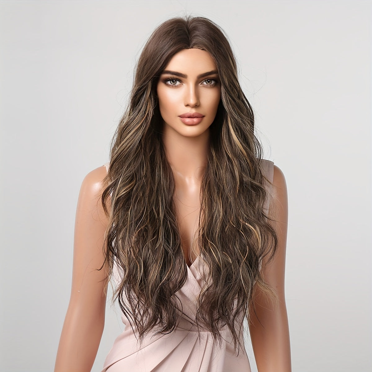 Long Curly Wavy Heat Resistant Synthetic Wigs for Women - Elegant Middle Part Buckle Net Cap Style - Soft, Natural-Looking Hair Replacement for a Glamorous You