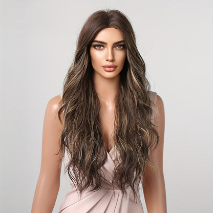 Long Curly Wavy Heat Resistant Synthetic Wigs for Women - Elegant Middle Part Buckle Net Cap Style - Soft, Natural-Looking Hair Replacement for a Glamorous You