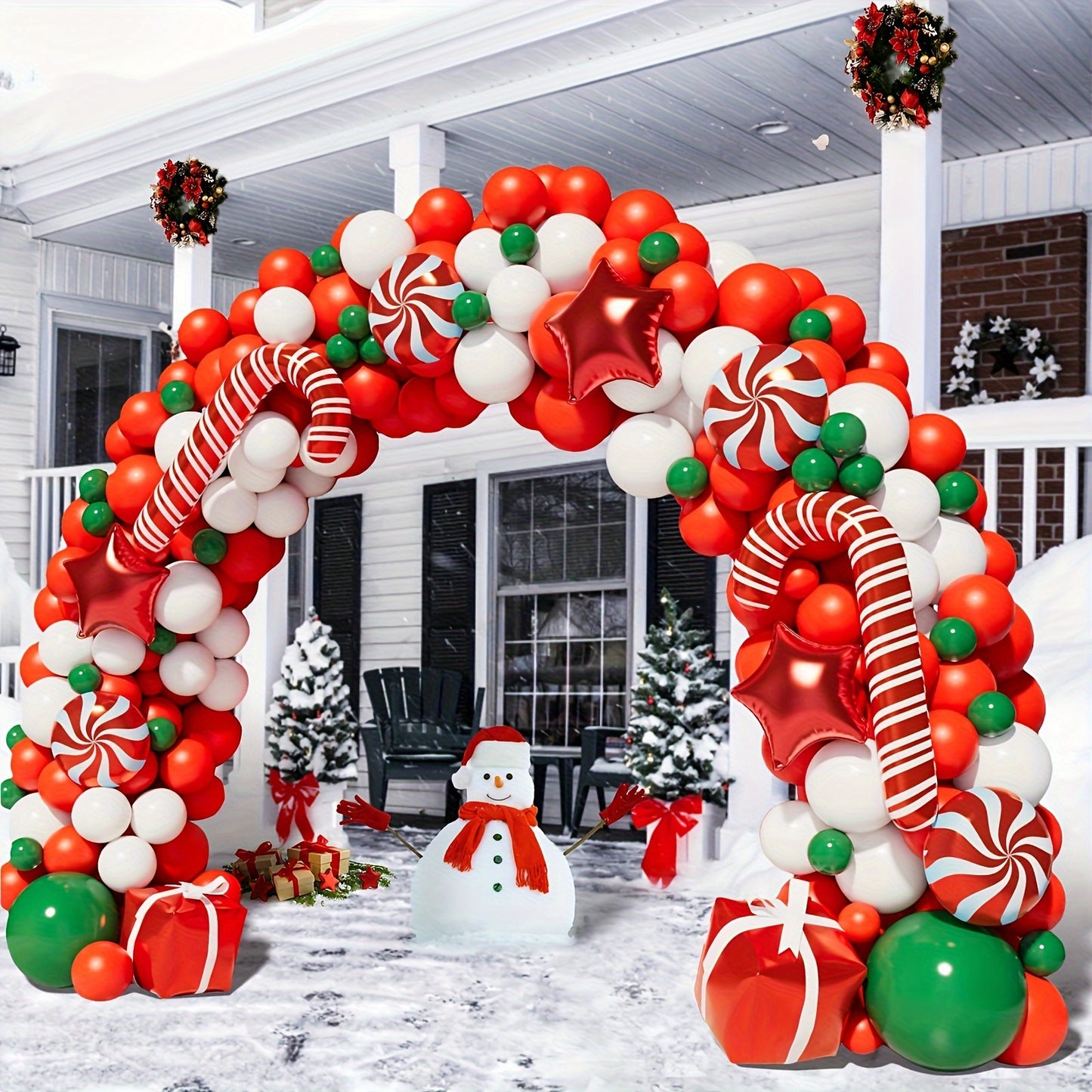 108pcs Christmas Balloon Garland Arch Kit - Red, White & Green with Candy Cane Accents for Holiday Decorations, Anniversaries, New Year's Parties, Birthdays & Graduations